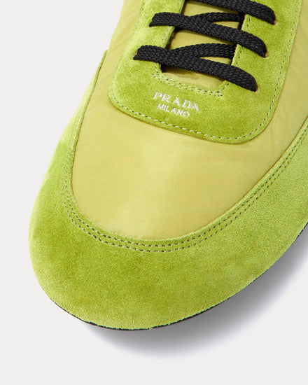 Prada Collapse Re-Nylon & Suede Lime Green Low Top Sneakers - 5