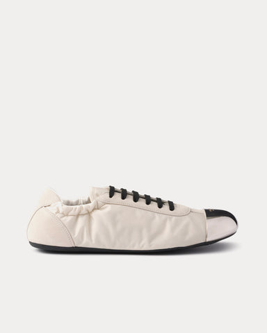 Prada Collapse Re-Nylon & Suede with Metal Toecap Ivory Low Top Sneakers