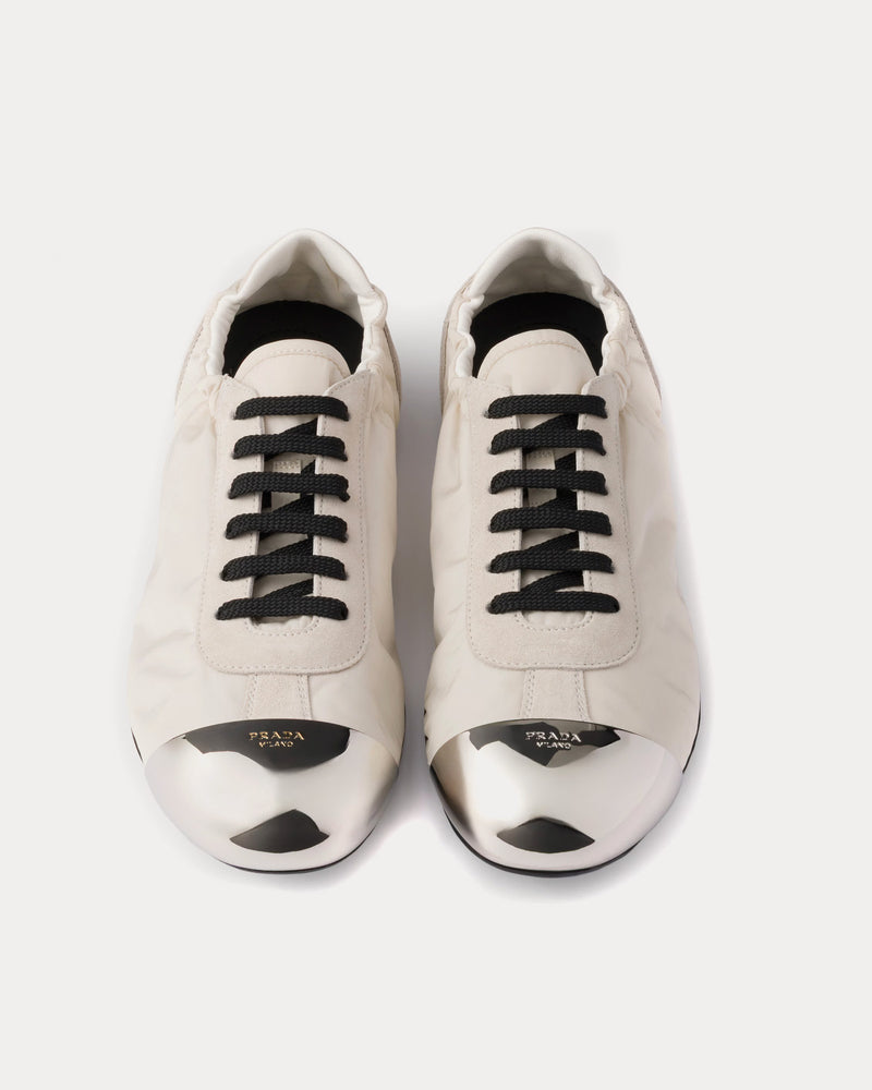 Prada Collapse Re-Nylon & Suede with Metal Toecap Ivory Low Top Sneakers - 2