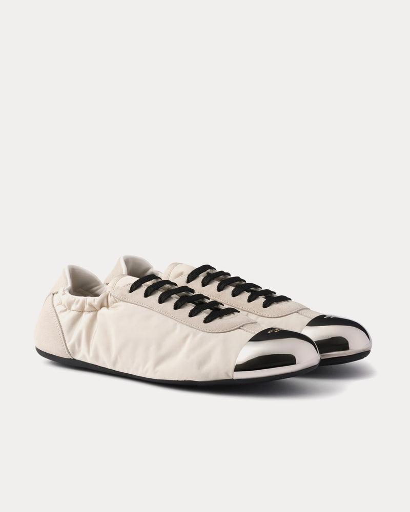 Prada Collapse Re-Nylon & Suede with Metal Toecap Ivory Low Top Sneakers - 3