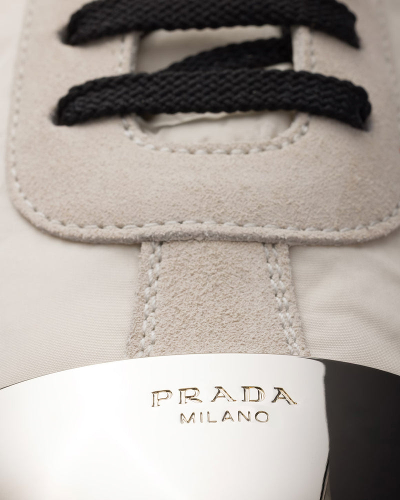 Prada Collapse Re-Nylon & Suede with Metal Toecap Ivory Low Top Sneakers - 5