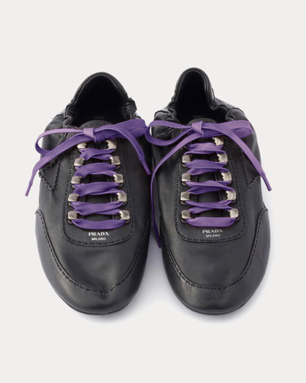 Prada Collapse Antiqued Nappa Leather with Hooks Black Low Top Sneakers - 2