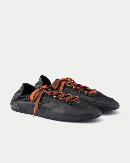 Prada Collapse Antiqued Nappa Leather with Hooks Black Low Top Sneakers - 3