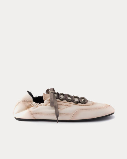 Prada Collapse Antiqued Nappa Leather with Hooks Chalk White Low Top Sneakers - 1