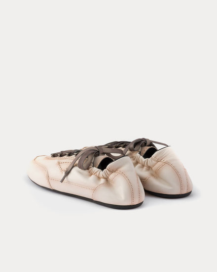Prada Collapse Antiqued Nappa Leather with Hooks Chalk White Low Top Sneakers - 4