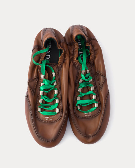 Prada Collapse Antiqued Nappa Leather with Hooks Oak Low Top Sneakers - 2