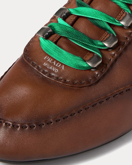Prada Collapse Antiqued Nappa Leather with Hooks Oak Low Top Sneakers - 5