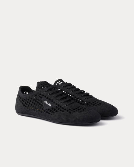 Prada Collapse Crochet Black Low Top Sneakers - 3