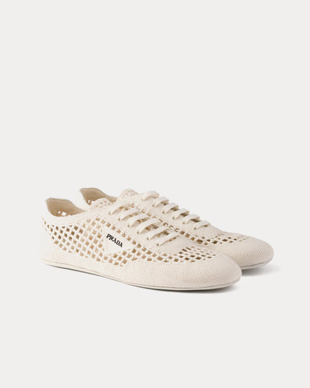 Prada Collapse Crochet Ivory Low Top Sneakers - 3