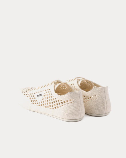 Prada Women's Collapse Crochet Ivory Low Top Sneakers