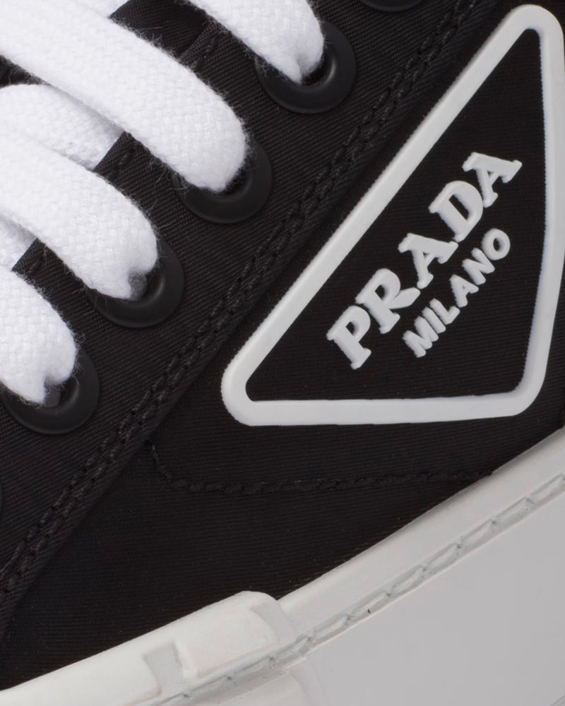 Prada Women's Double Wheel Nylon Gabardine Black Low Top Sneakers