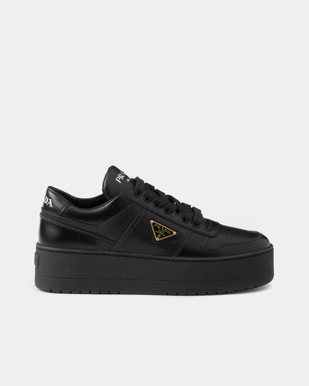 Prada Women's Downtown Bold Leather Black Low Top Sneakers