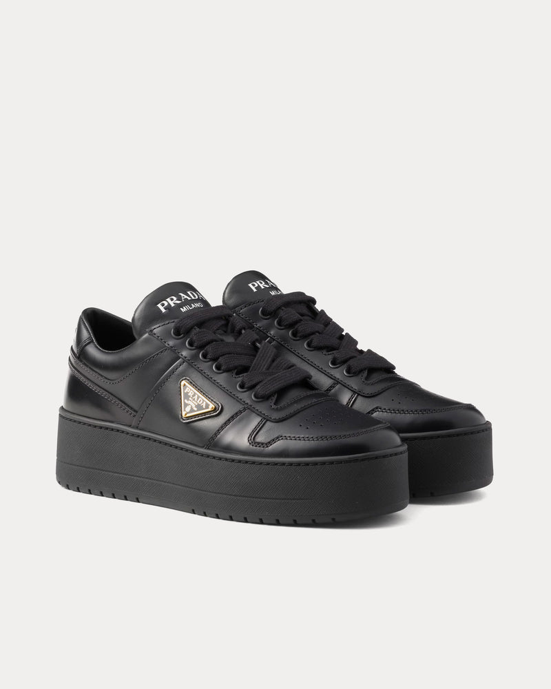 Prada Women's Downtown Bold Leather Black Low Top Sneakers Trainers