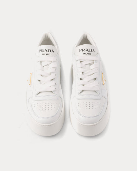 Prada Women's Downtown Bold Leather White Low Top Sneakers