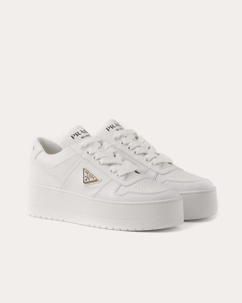 Prada Women's Downtown Bold Leather White Low Top Sneakers