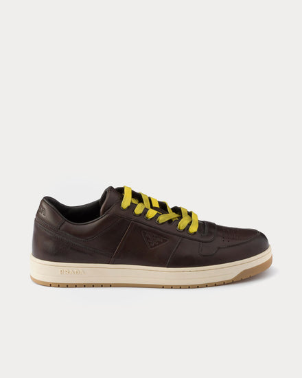 Prada Downtown Aged Leather Teak Low Top Sneakers - 1