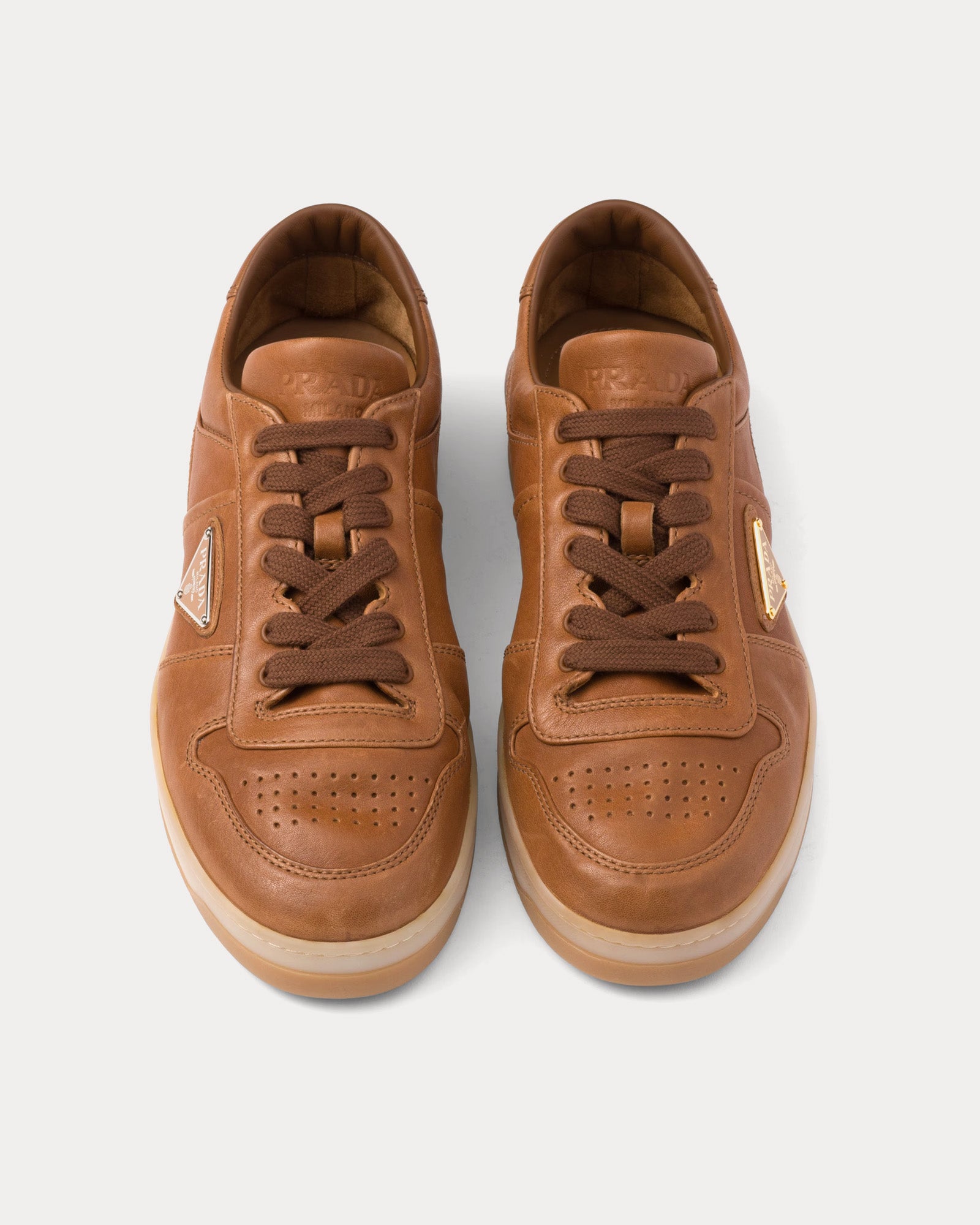 Prada - Downtown Nappa Leather Caramel Low Top Sneakers