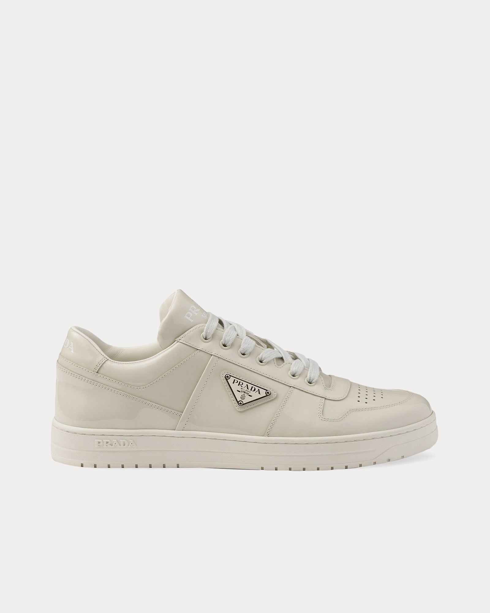 Prada - Downtown Patent Leather Alabaster Low Top Sneakers