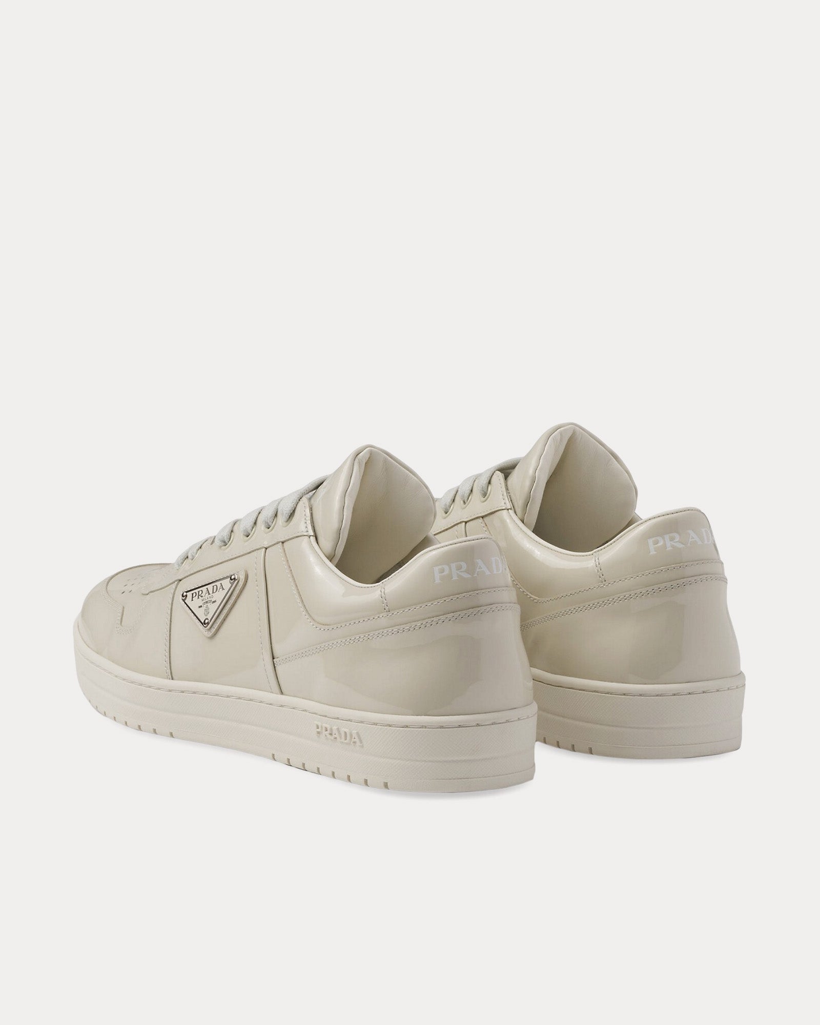 Prada - Downtown Patent Leather Alabaster Low Top Sneakers
