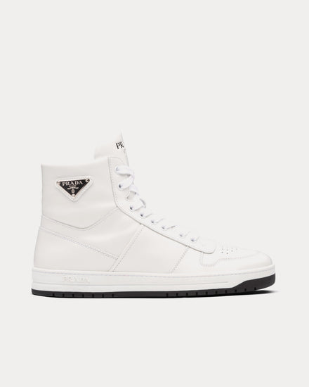 Prada Downtown Perforated Leather White / Black High Top Sneakers - 1