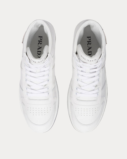 Prada Downtown Perforated Leather White / Black High Top Sneakers - 2