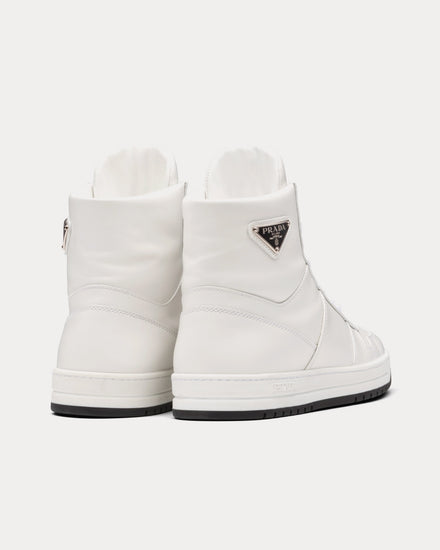 Prada Downtown Perforated Leather White / Black High Top Sneakers - 3