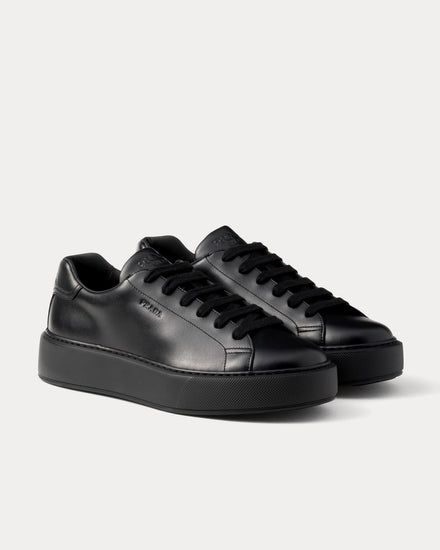 Prada Expanded Sole Leather Black Low Top Sneakers - 3