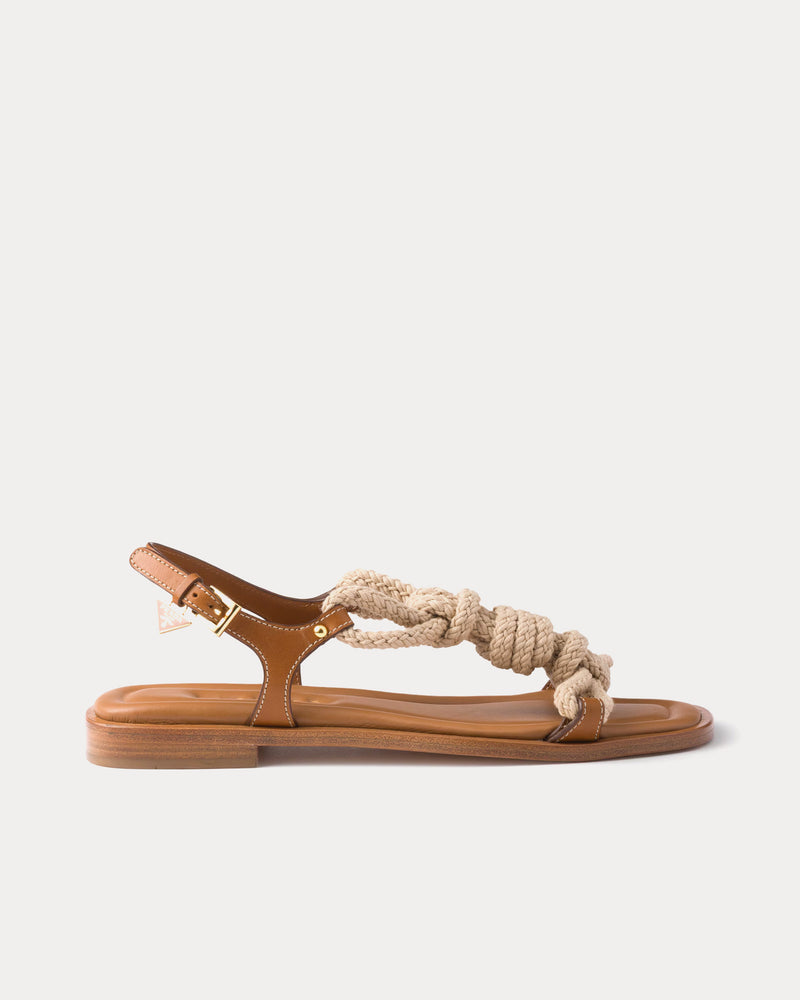 Prada Women's Flat Leather \u0026 Cord Brown Sandals