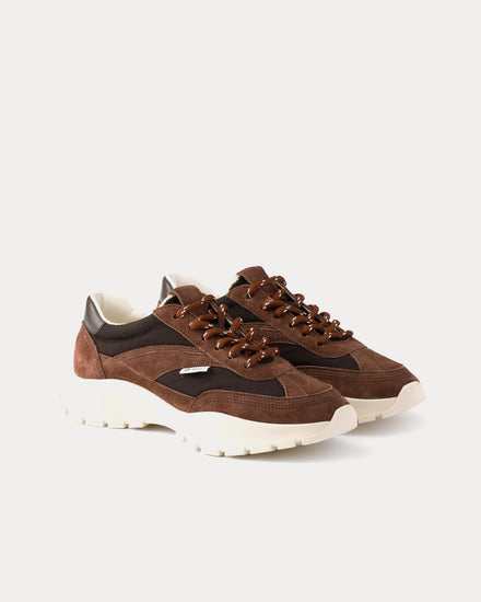 Prada Mesh Fabric & Suede Cocoa Brown Low Top Sneakers - 3