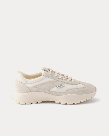 Prada Mesh Fabric & Suede White Low Top Sneakers