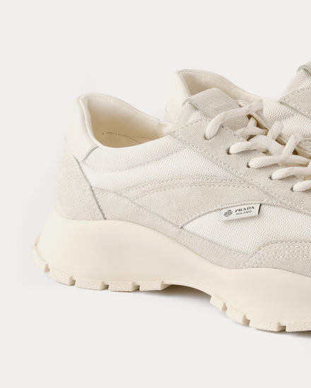 Prada Mesh Fabric & Suede White Low Top Sneakers - 5