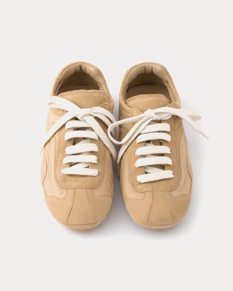 Prada Montecarlo Re-Edition 2005 Suede & Re-Nylon Camel Brown Low Top Sneakers - 2