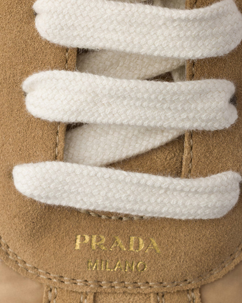 Prada Montecarlo Re-Edition 2005 Suede & Re-Nylon Camel Brown Low Top Sneakers - 5