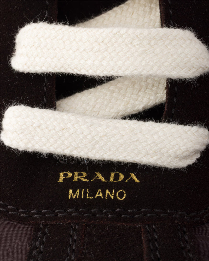 Prada Montecarlo Re-Edition 2005 Suede & Re-Nylon Coffee Low Top Sneakers - 4