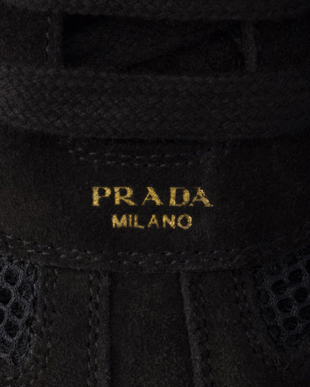 Prada Montecarlo Re-Edition 2005 Suede & Mesh Black Low Top Sneakers - 5