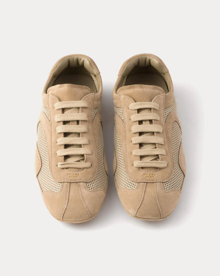 Prada Montecarlo Re-Edition 2005 Suede & Mesh Desert Beige Low Top Sneakers - 2