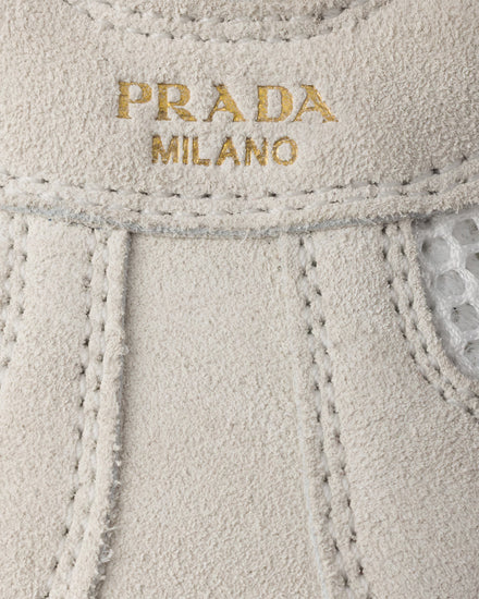 Prada Montecarlo Re-Edition 2005 Suede & Mesh White Low Top Sneakers - 5