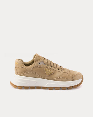 Prada Prax 01 Suede Ecru Low Top Sneakers