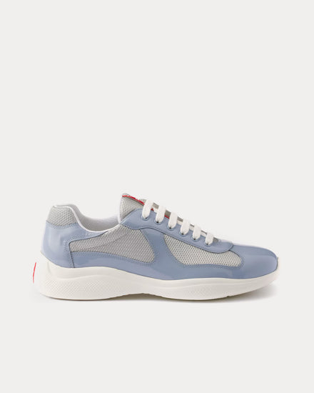 Prada America's Cup Patent Leather & Technical Fabric Astral Blue / Silver Low Top Sneakers - 1