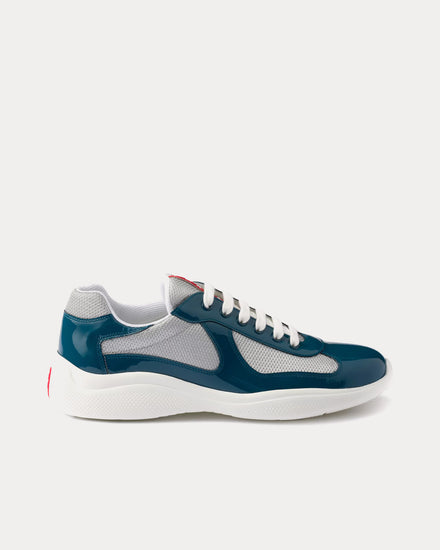 Prada America's Cup Patent Leather & Technical Fabric Dark Teal / Silver Low Top Sneakers - 1