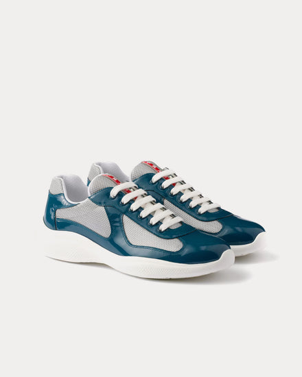 Prada America's Cup Patent Leather & Technical Fabric Dark Teal / Silver Low Top Sneakers - 3