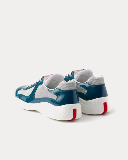 Prada America's Cup Patent Leather & Technical Fabric Dark Teal / Silver Low Top Sneakers - 4