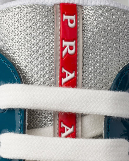 Prada America's Cup Patent Leather & Technical Fabric Dark Teal / Silver Low Top Sneakers - 5
