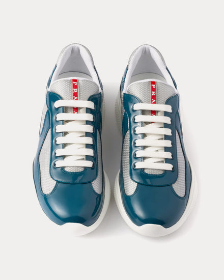 Prada America's Cup Patent Leather & Technical Fabric Dark Teal / Silver Low Top Sneakers - 2