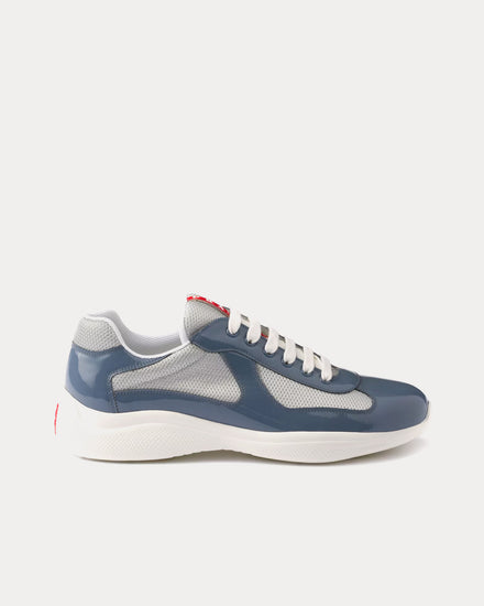 Prada America's Cup Patent Leather & Technical Fabric Marina Blue / Silver Low Top Sneakers - 1