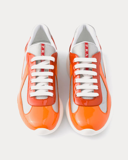 Prada America's Cup Patent Leather & Technical Fabric Orange Low Top Sneakers - 2