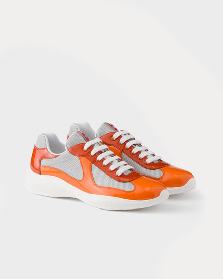Prada America's Cup Patent Leather & Technical Fabric Orange Low Top Sneakers - 3