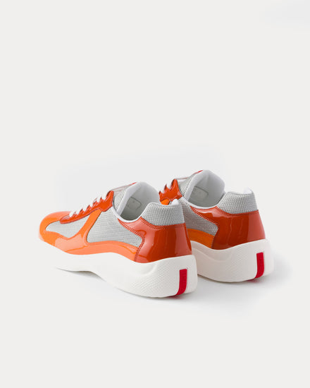 Prada America's Cup Patent Leather & Technical Fabric Orange Low Top Sneakers - 4