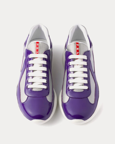 Prada America's Cup Patent Leather & Technical Fabric Violet / Silver Low Top Sneakers - 2