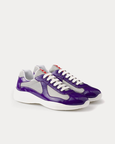 Prada America's Cup Patent Leather & Technical Fabric Violet / Silver Low Top Sneakers - 3